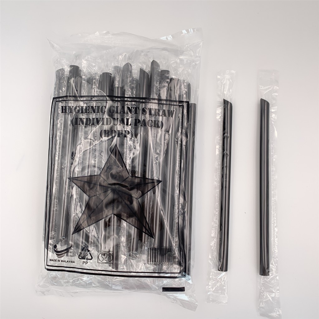 8" 10" Black Giant Straw [ 50pcs± ] Individual Pack Disposable Plastik Plastic Boba Taiwan Milk tea 8 10 inch 20cm 25cm