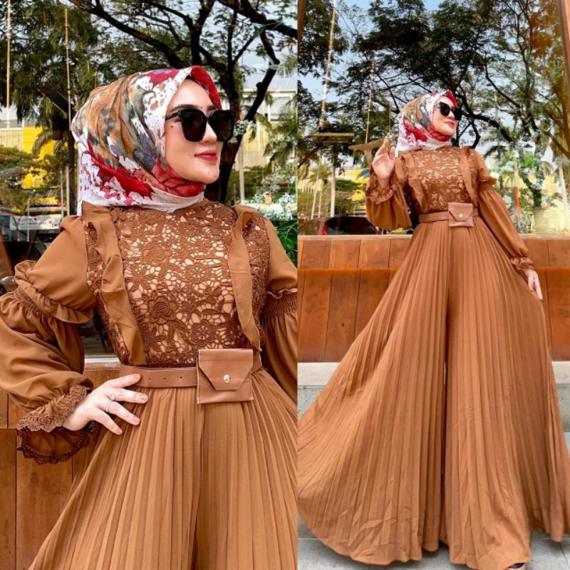Pleated brocade jumpsuit by shella saukia