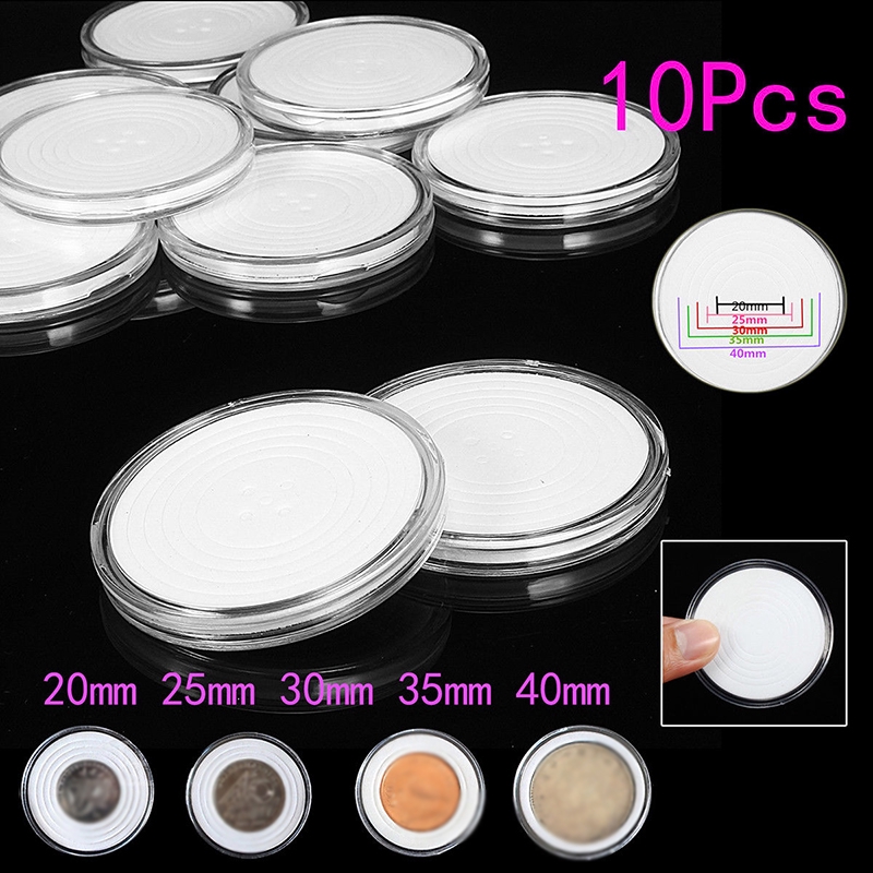 10Pcs 40mm Clear Round Cases Coin Storage Box Capsules Container Collection