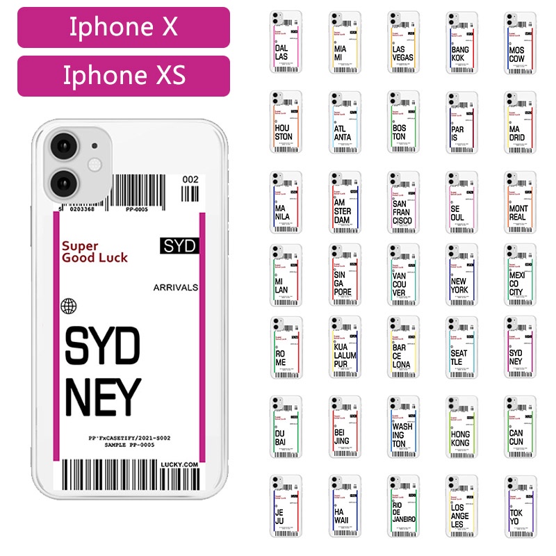 Aoxing36 Cities Plane Ticket Paris New York Hong Kong London Tokyo Transparent Case For IPhone X XS Soft TPU Couples Mobile Phone Protection Shell Cover Casing