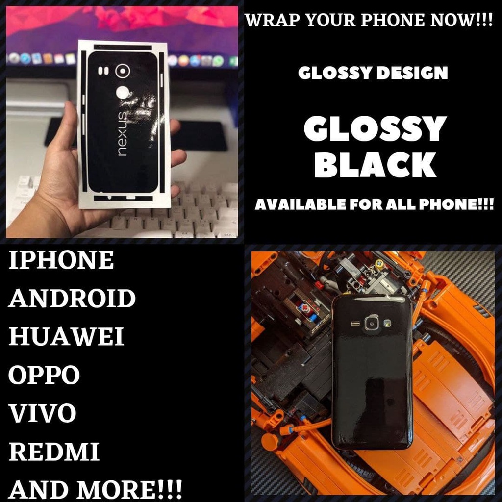 PHONE/ANDROID STICKER WRAP PHONE GLOSSY BLACK Shopee Malaysia