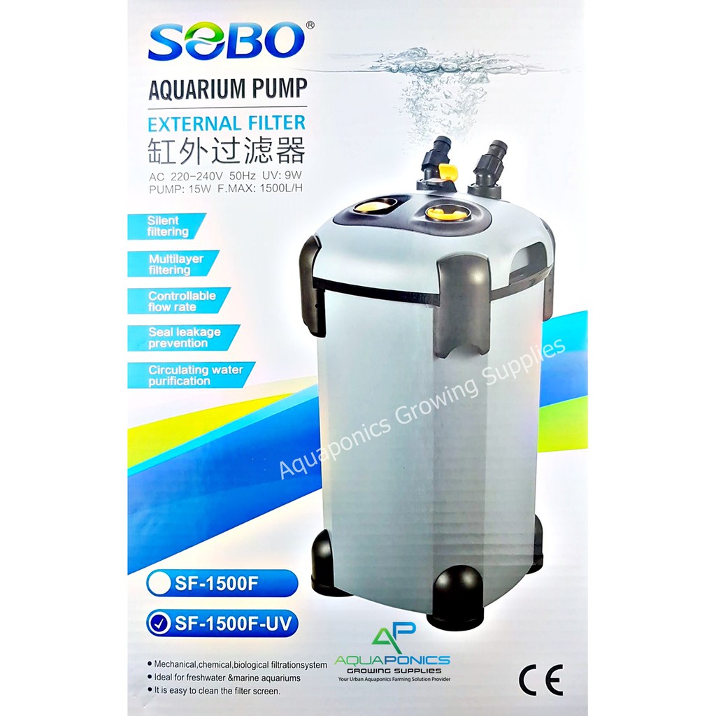 SOBO Canister External Filter + UV Light with Aquarium Pump 1500L/Hr