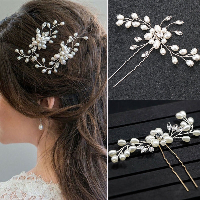 Women S Hairpin Bridal Pearls Crystal Slide Clips Hair Accessories