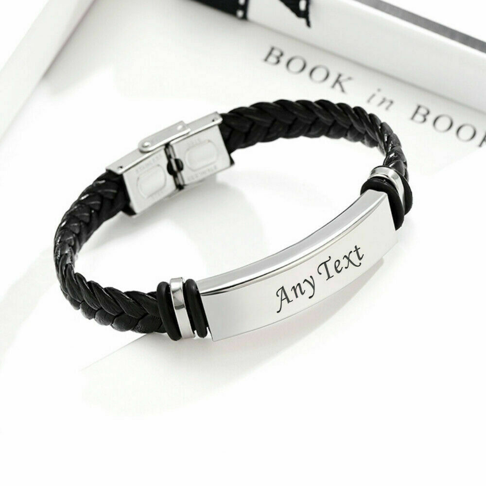 Free Engrave !!!Personalised Stainless Steel Bracelet Leather Bracelets Daddy Custom Name Date Gifts Hot