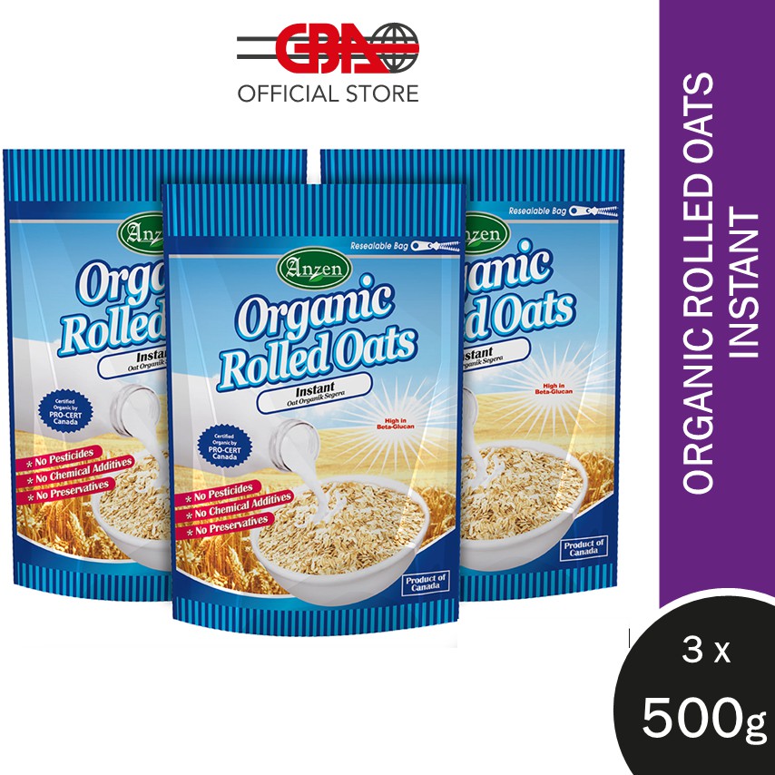 Anzen Organic Rolled Oats Instant 500gm X3 Shopee Malaysia