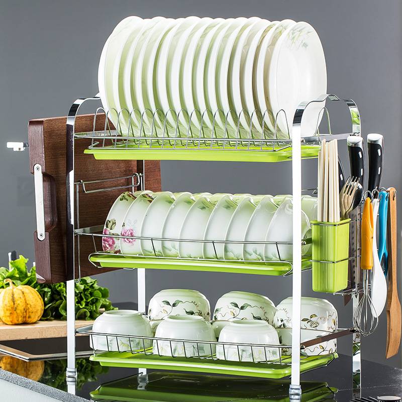 3 Layer Dish Drying Rack Kitchen Washing Holder Basket Stainless Knife Sink Dish Drain Rack