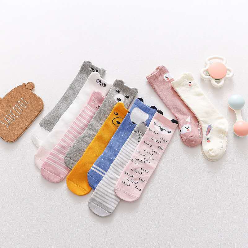 Ready Stock Fashion Cute Cartoon Cotton Baby Socks With Ears Anti-Slip Stockings Infant Knee Sarung Kaki Panjang