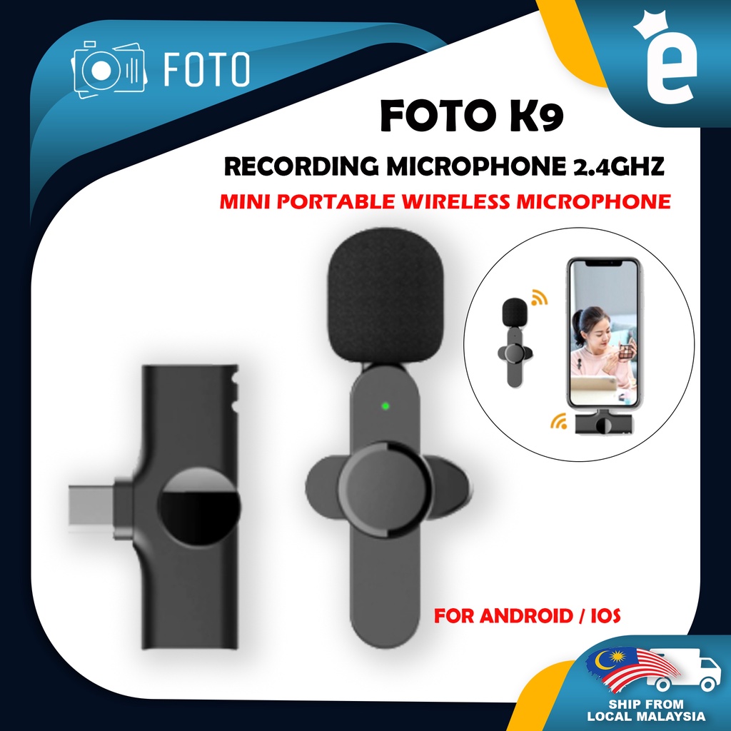 Foto Wireless Microphone Recording Mircophone 2.4Ghz Smart Noise Cancelling Mini Lavalier Mic on Live Streaming K9 K8