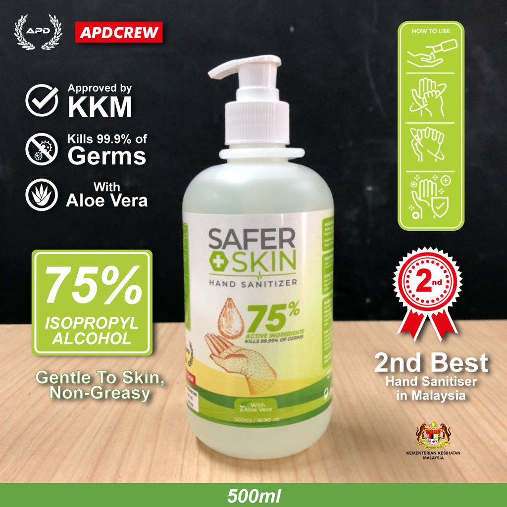 KKM APPROVED SAFER SKIN HAND SANITIZER + ALOE VERA [100ml & 500ml