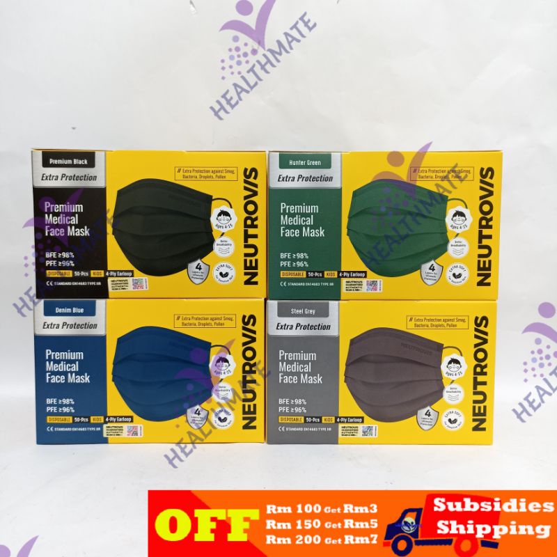 NEUTROVIS Kids Premium Medical Face Mask 4 Ply Earloop Ages415 (50 pcs