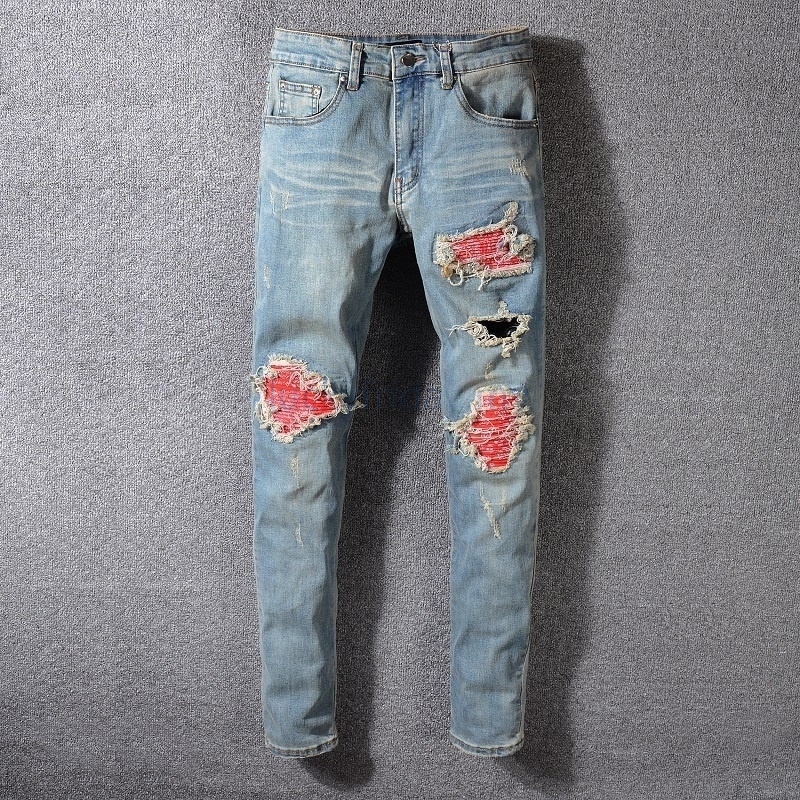 red patch amiri jeans