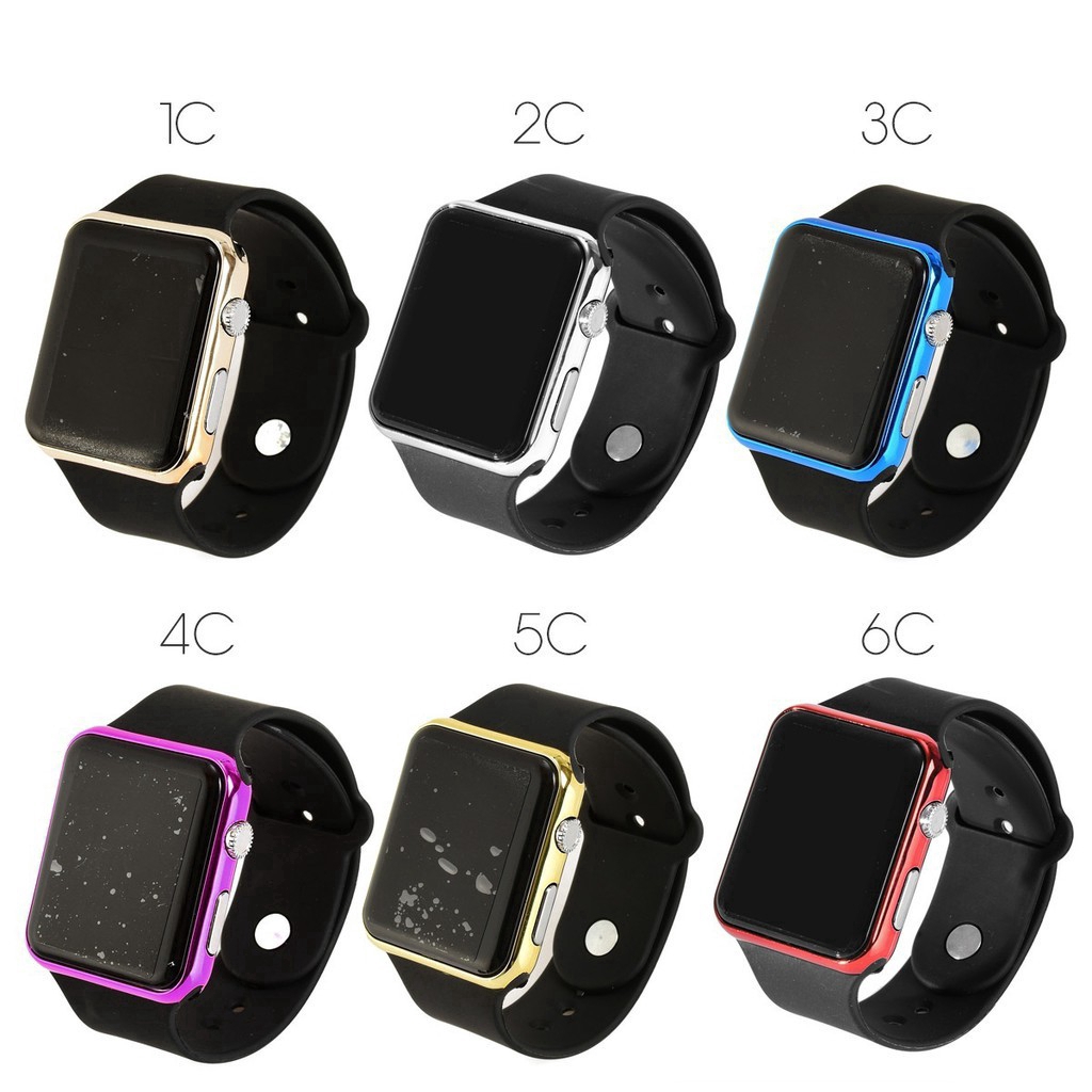 new square mirror face silicone band digital watch red led