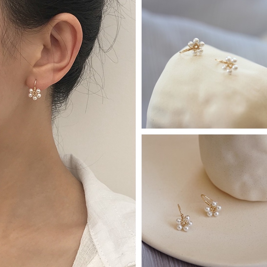 BLOSSOM Handmade Shell pearl flower earring, A11, Pearl Flower Stud, Tiny Beaded Flower Earring