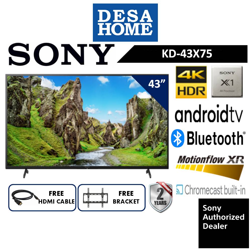 SONY LED 4K UHD HDR Smart Android TV 2021 (43") [Free HDMI Cable + Bracket] KD43X75J KD43X75