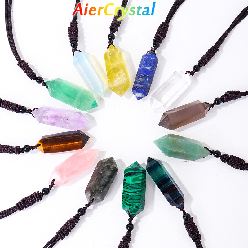 1PCS Natural Crystal Quartz Double Point Pendant Crystal Column Men and Women Pendant Aura Energy Healing Stone Necklace