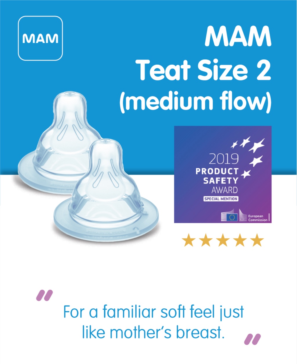 MAM Teats Size 2 3 4 Fast, Med, Slow, X Flow for Mam Bottles Teat Pack of 2