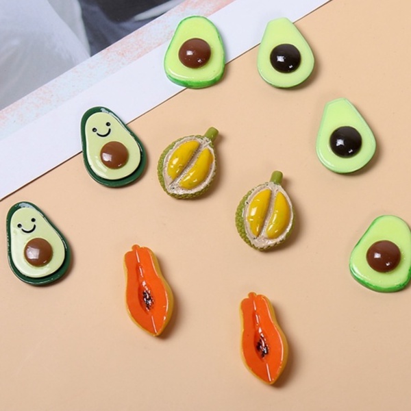 10pcs Avocado Papaya Durian Resin Flatback Hair Clip Phone Case DIY Jewelry Earring Pendant Accessor