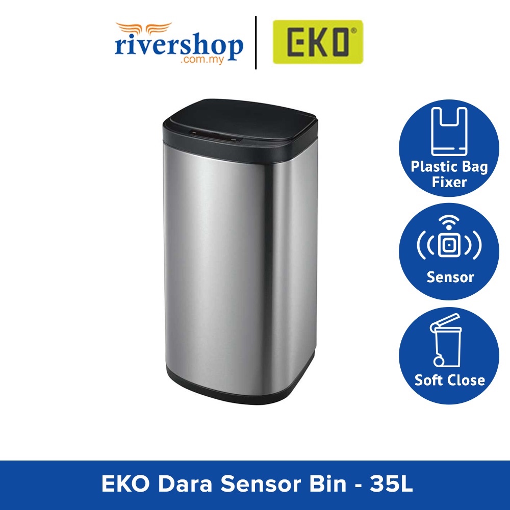 EKO Dara Sensor Bin EK9267MT - 35L Stainless Steel Dustbin Rubbish Bin Trash Can Tong Sampah