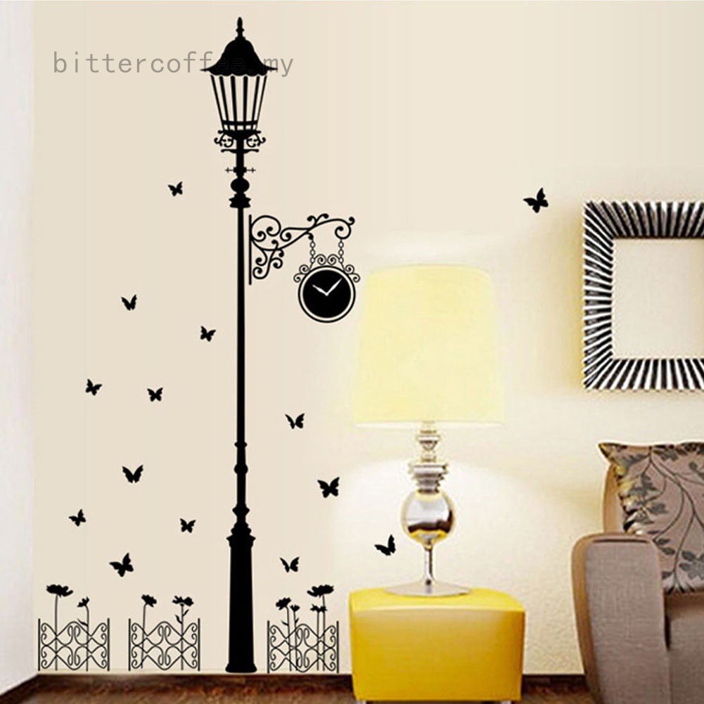 Fashion Clock Street Lamp Post Butterfly Wall Decal Sticker Wall Art DIY Home Decor Mural Art Accessories