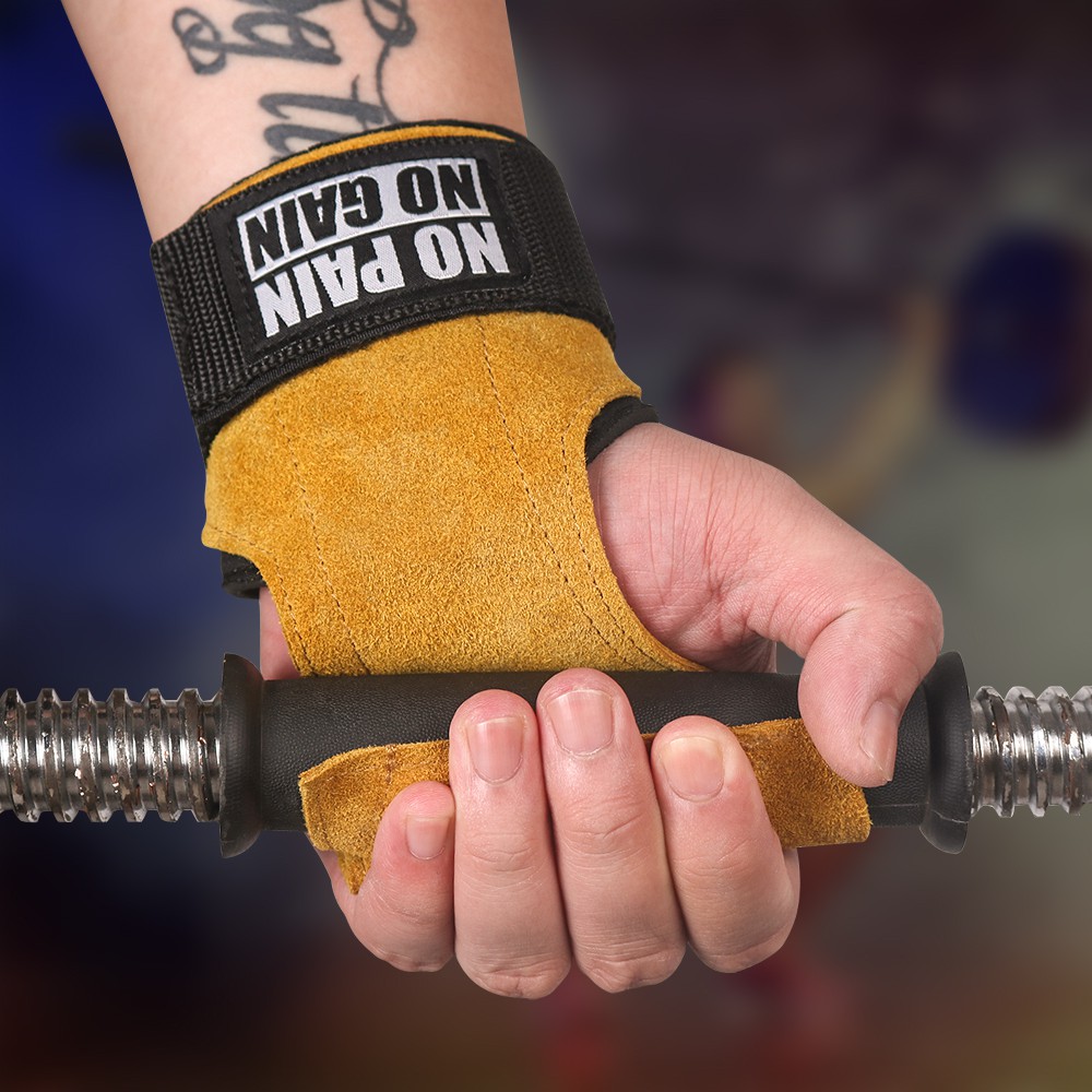 Trendy Style Cowhide Grip Wrist Strap Gloves NO PAIN GAIN Deadlift Gym Support Fashion - Image 4