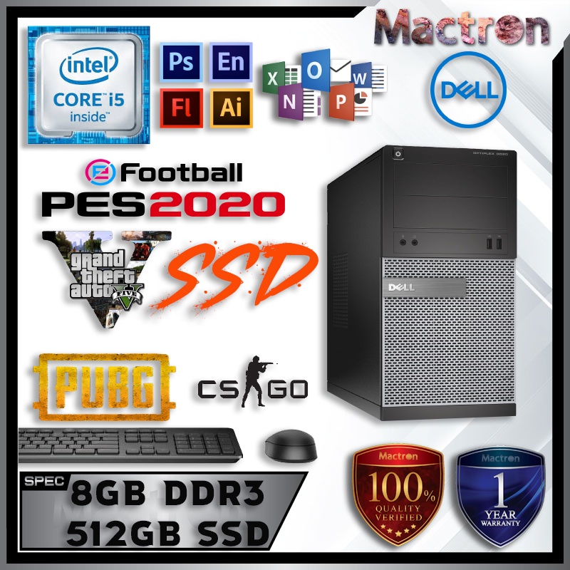 DELL OPT MINI TOWER 3020 DESKTOP - INTEL CORE I5-4570S QUAD CORE / 8GB DDR3 RAM / 512GB SSD STORAGE / WINDOW 10 PRO