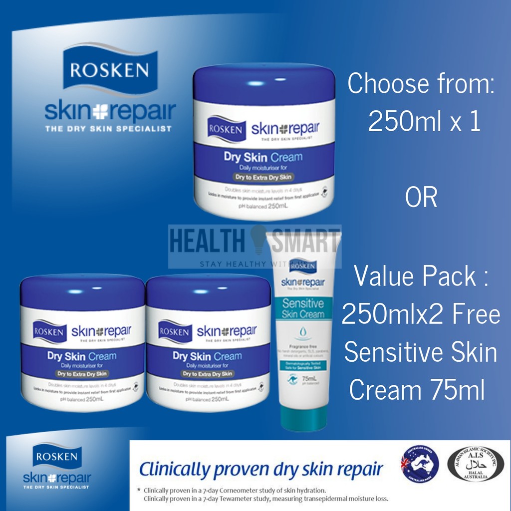 Rosken Skin Repair Dry Skin Cream [250ml 250mlx2 Foc Sensitive Skin 