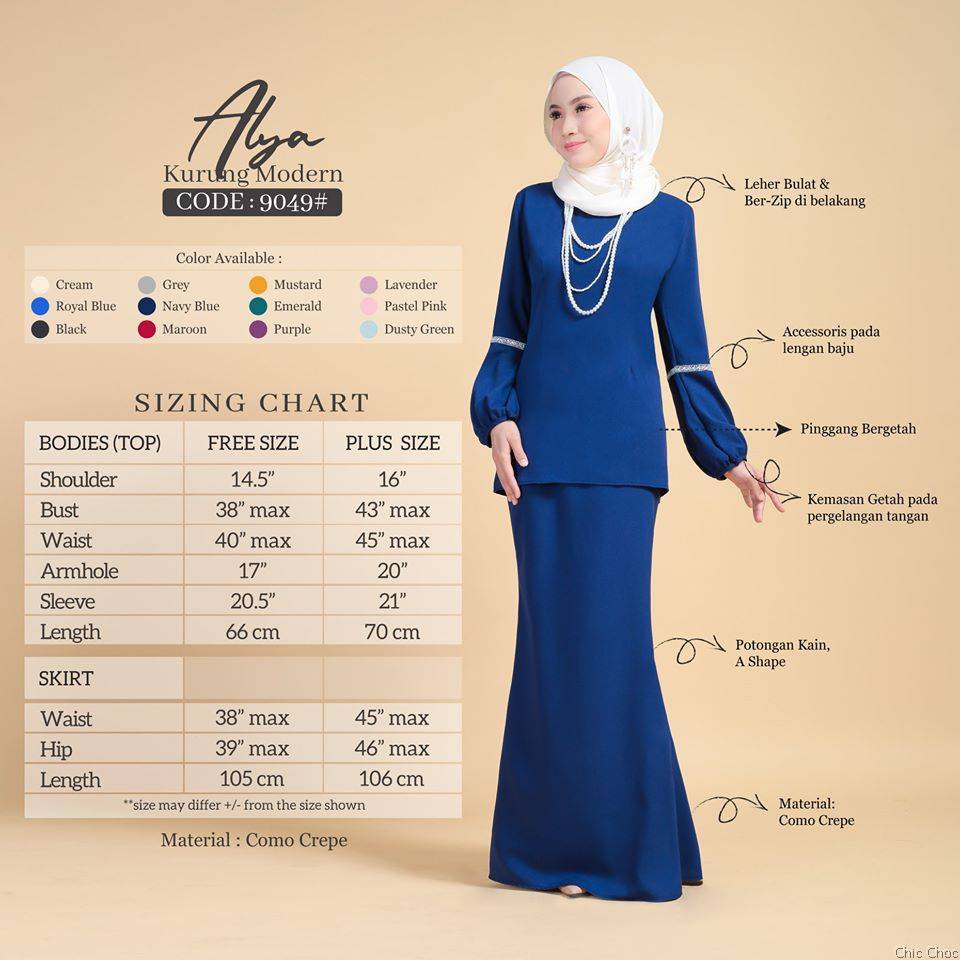 9049 Baju Kurung Moden Alya Premium Crepe Premium Quality  Shopee 