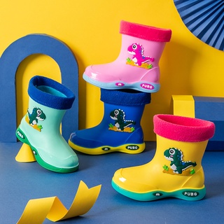 ✨READY STOCK✨Toddler Girls&Boys Boots Cute Cartoon Dinosaur Waterproof Shoes Child Rain Boot Antiskid Baby Rubber Kids Rainboots Plus Velvet Warm Detachable Water Shoes Non-slip Waterproof Rain Boots Young Children Middle and Small Children Boy Boots
