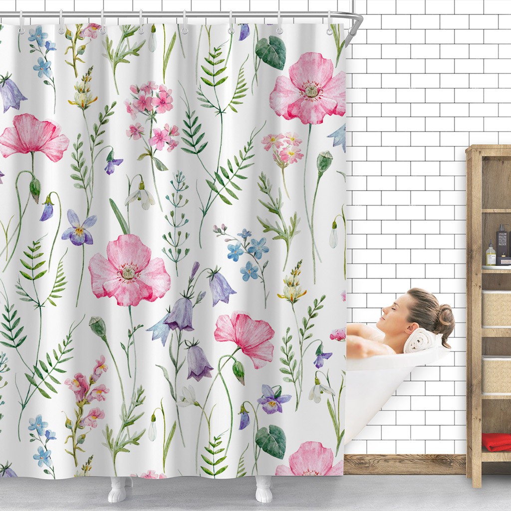 Watercolor Floral Pattern Polyester Fabric Bathroom Bath Shower