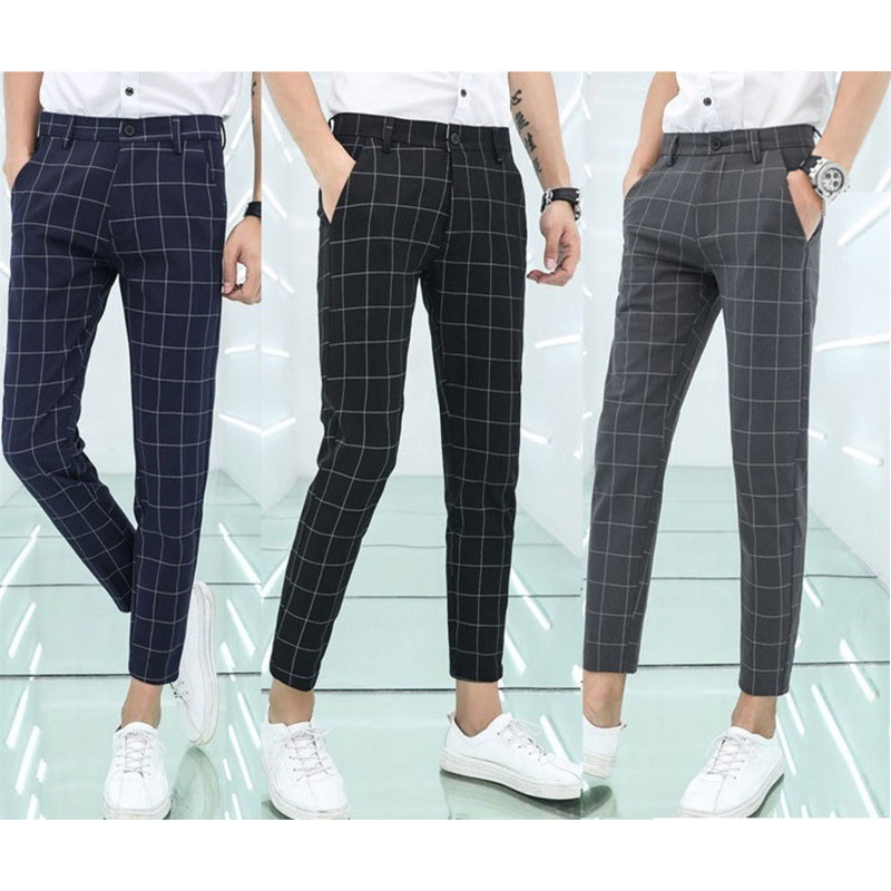 Size 28-36 Men Plaid Ankle-length Pants Casual Fashion Korean Style ...