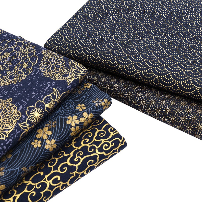 Printed Bronze  dark blue cotton fabric Japanese style flower pattern fabric for Kimono cheongsam and DIY bag  TJ8692