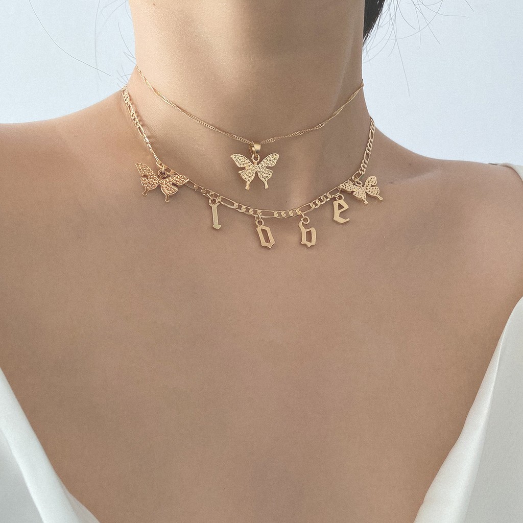 Download Fashion Gold Chain Butterfly Letter Love Necklace For Women Multi Layer Animal Butterfly Pendant Personalized Necklace Jewelry Shopee Malaysia