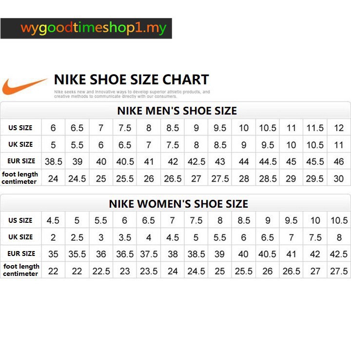 size chart nike shoes cm