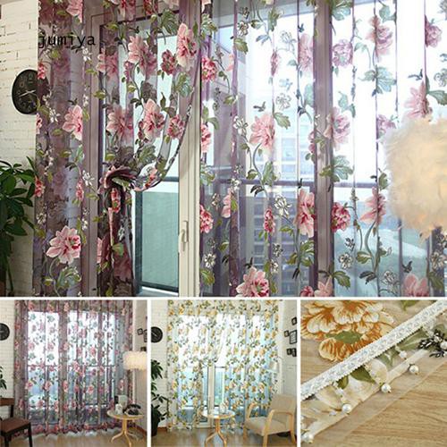 JY_Home Textile Flower Embroidered Chinese Fabric Tulle Sheer 3D Window Curtain