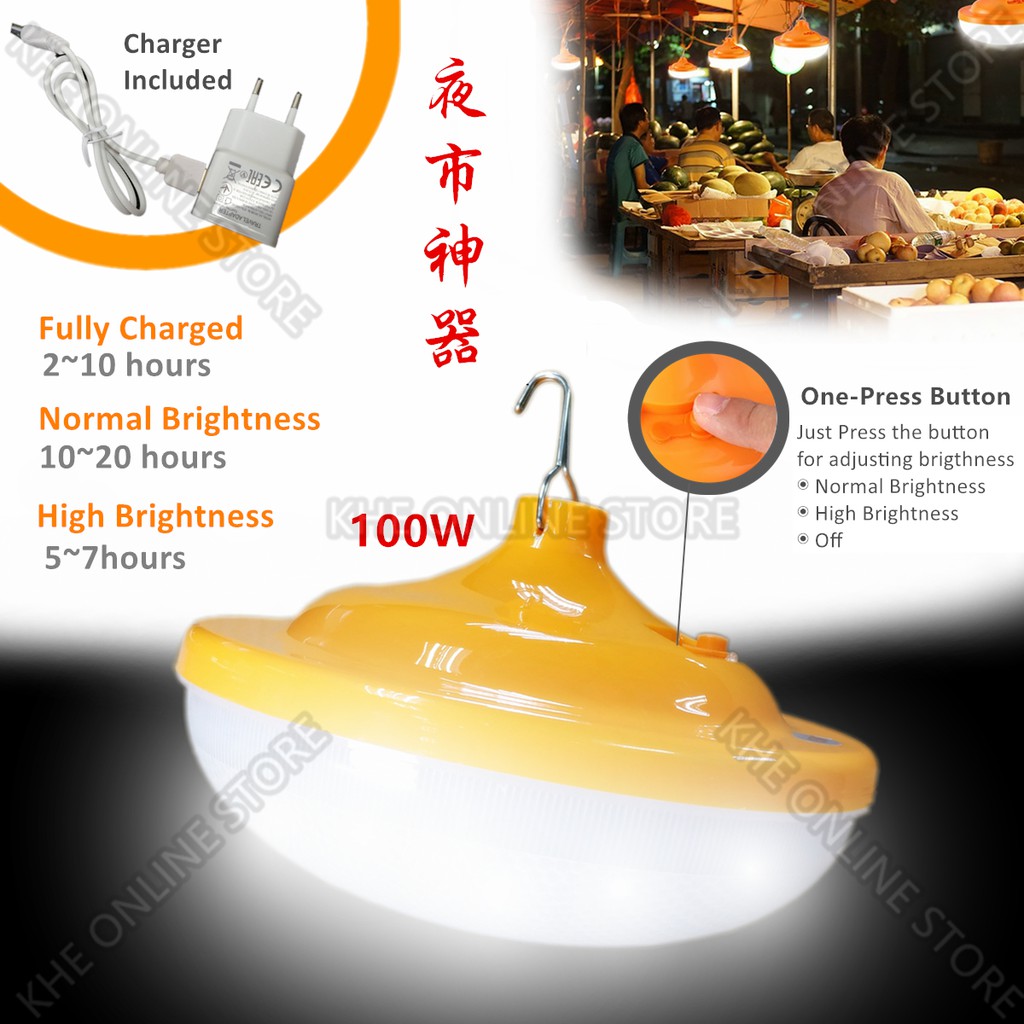 100W Weatherproof Rechargeable LED Emergency Bulb Best for Camping, Fishing