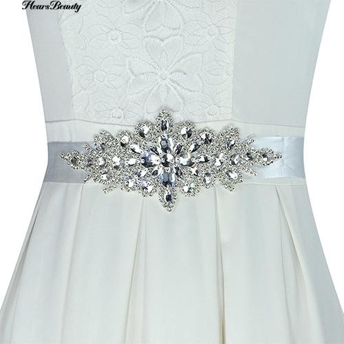 Rhinestone Bridal Sash Waist Belt White Satin Ribbon Wedding