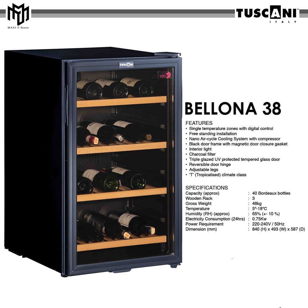 Tuscani Bellona 38 Wine Cellar 40 bottles Single Zone ...