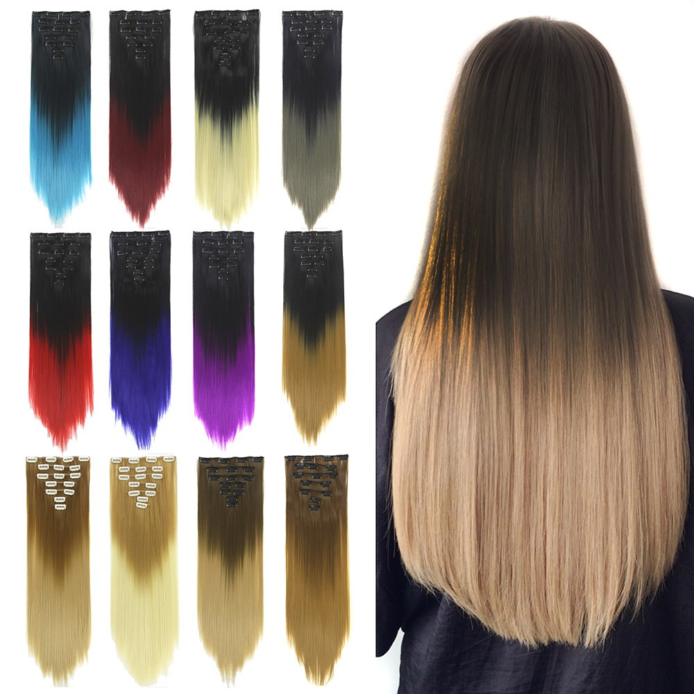 7pcs/set Long Straight Hair Wig Ombre colour Hair Extensions Wigs | Shopee  Malaysia