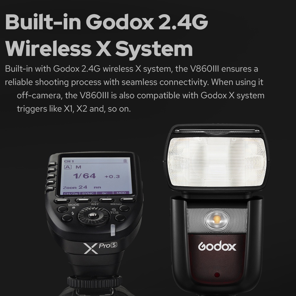 Godox Ving V860IIIS Speedlight 76Ws 2.4G HSS Camera Flash 10 Levels LED Modeling Lamp 0.01-1.5s Recycle Time 7.2V/2600mAh Li-ion Battery W/Locking System for Sony Camera 