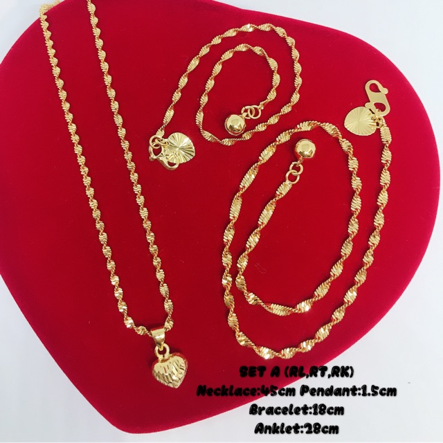 [VJ] Jewellery Set4in1 "DNA" LOVE 999.9 Gold Plated Necklace, Pendant, Bracelet, Anklet{Set Giler2 Set LOVE}