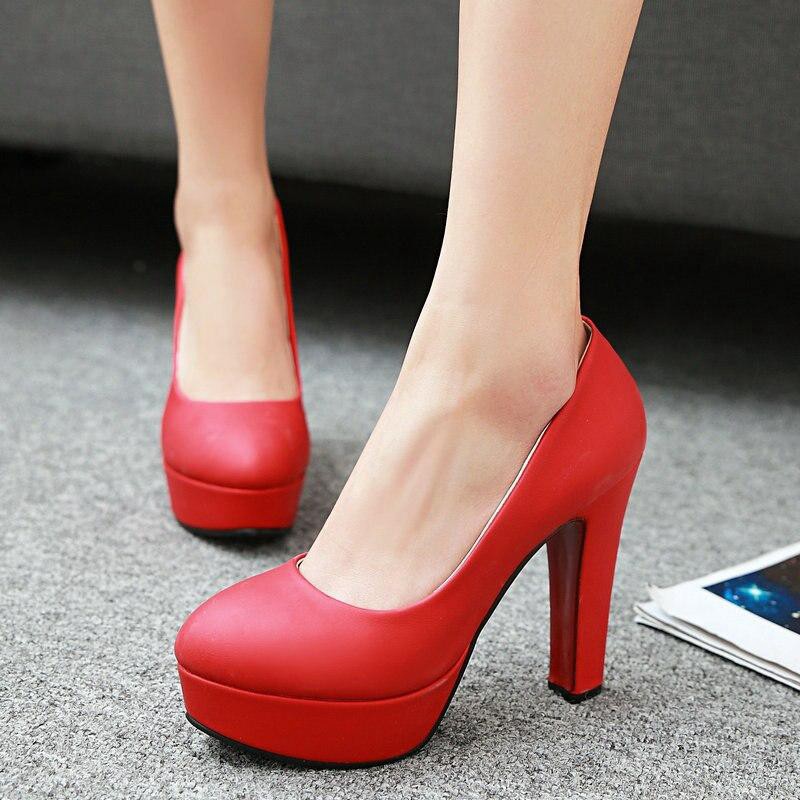 ladies red block heel shoes