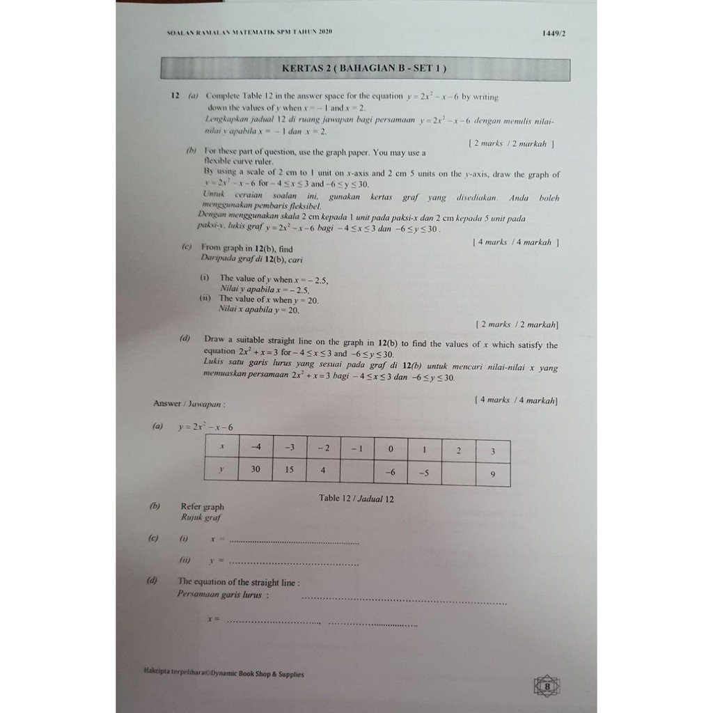 Spm Soalan Ramalan Matematik Kertas 2 2020 Shopee Malaysia