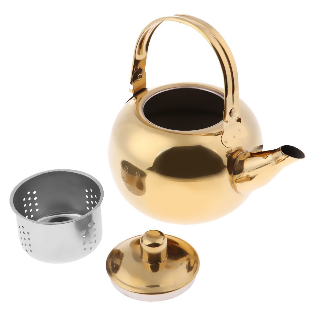 Stainless Steel Tea Pot Gold Kettle With Strainer Filter Outdoor