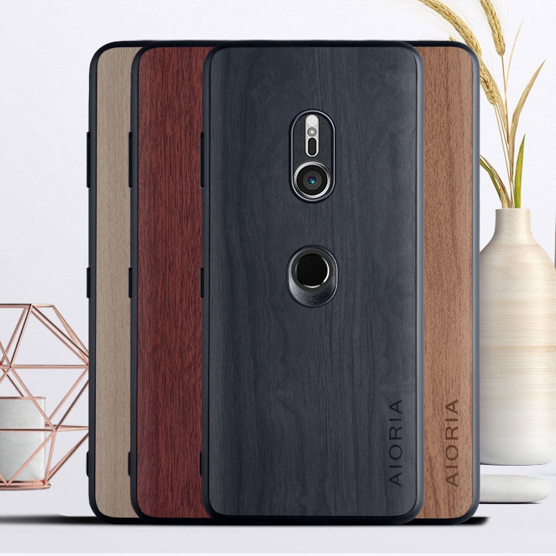 SKINMELEON Sony Xperia XZ3 Case Casing Phone Case Wooden Pattern PU Leather Case TPU Protective Cover Phone Casing