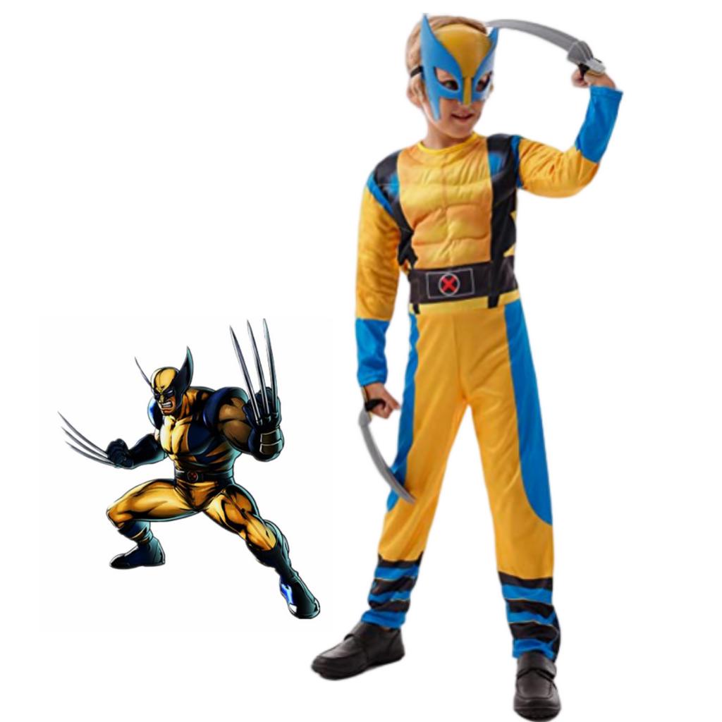 Malaysia Ready StockBoy Wolverine Cosplay Costume Movie X-Men Jumpsuit Kids Avengers Superhero Fantasy Wolf Paw/Mask