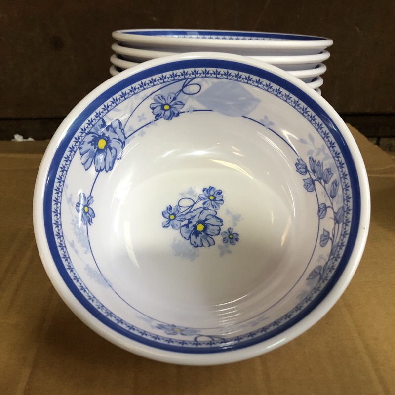 10 patterned plastic bowls with twisted anti-slip exterior, 7-deep bowls, noodle bowls, pho bowls, plastic bowls