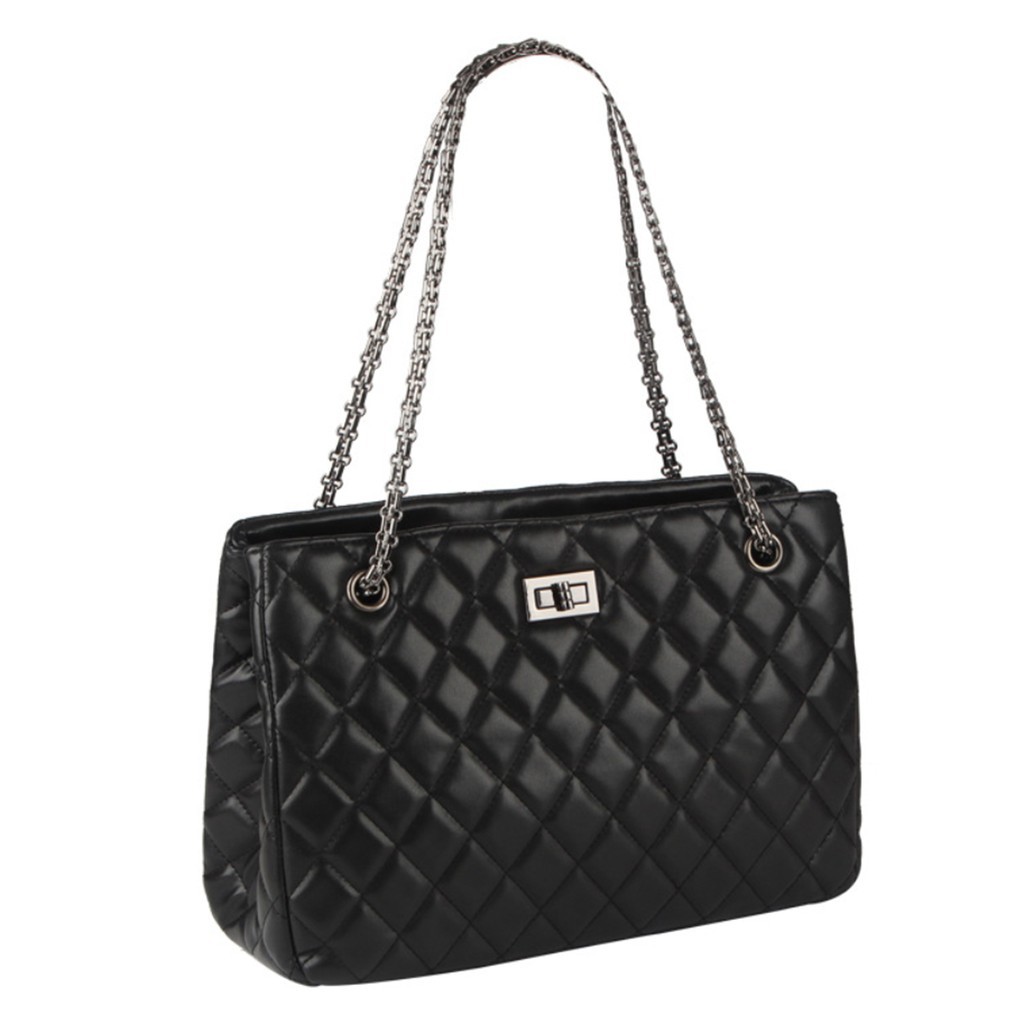 black handbag with chain strap