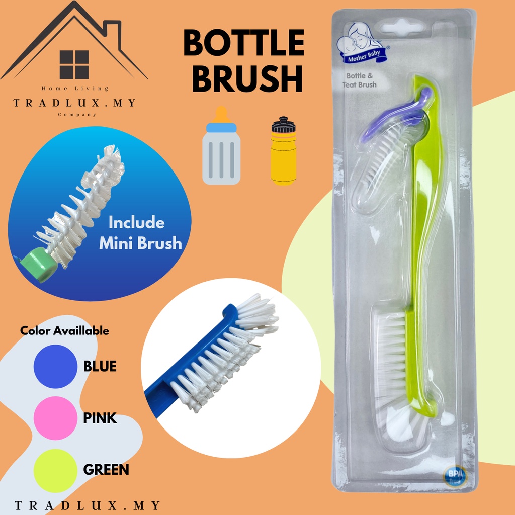 Tradlux Mother Baby Bottle Brush & Teat Brush ( Random Colour) Shopee