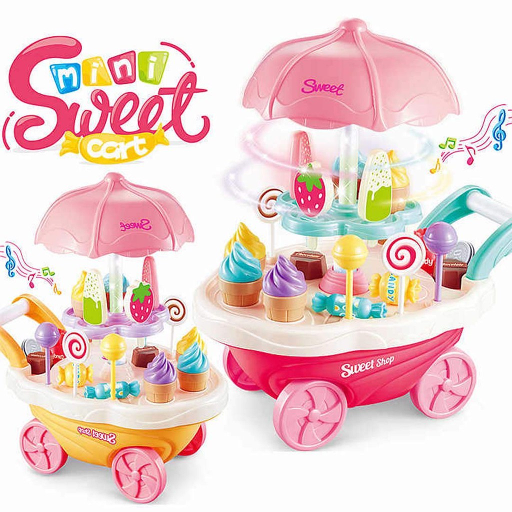 Kids Ice Cream Trolley Candy Cart Kitchen Playset / Mainan Troli
