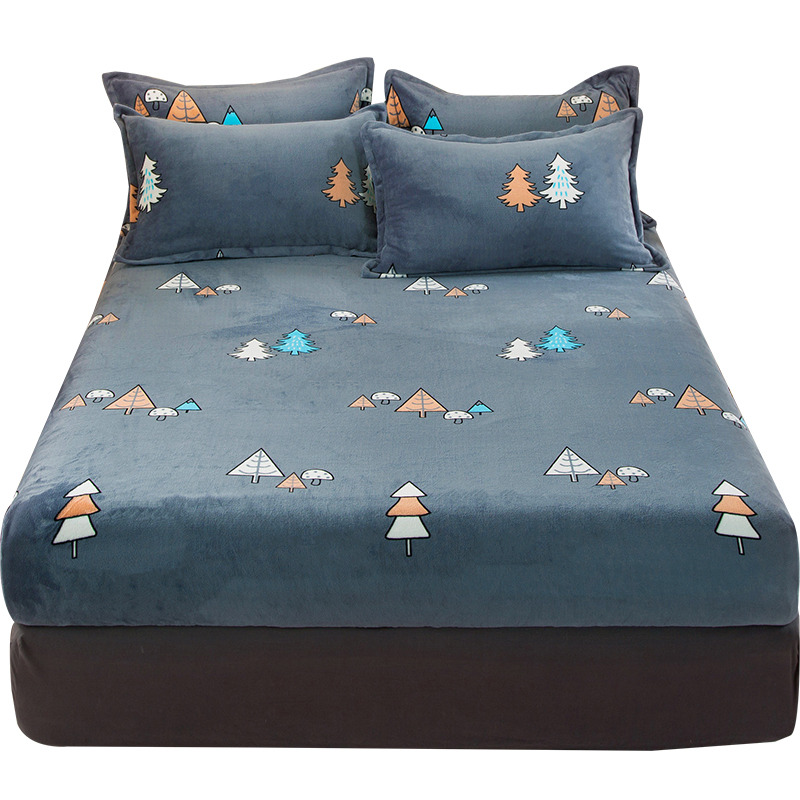 Coral velvet bed single piece thick nonslip fixed bed cover winter milk velvet bed cover with